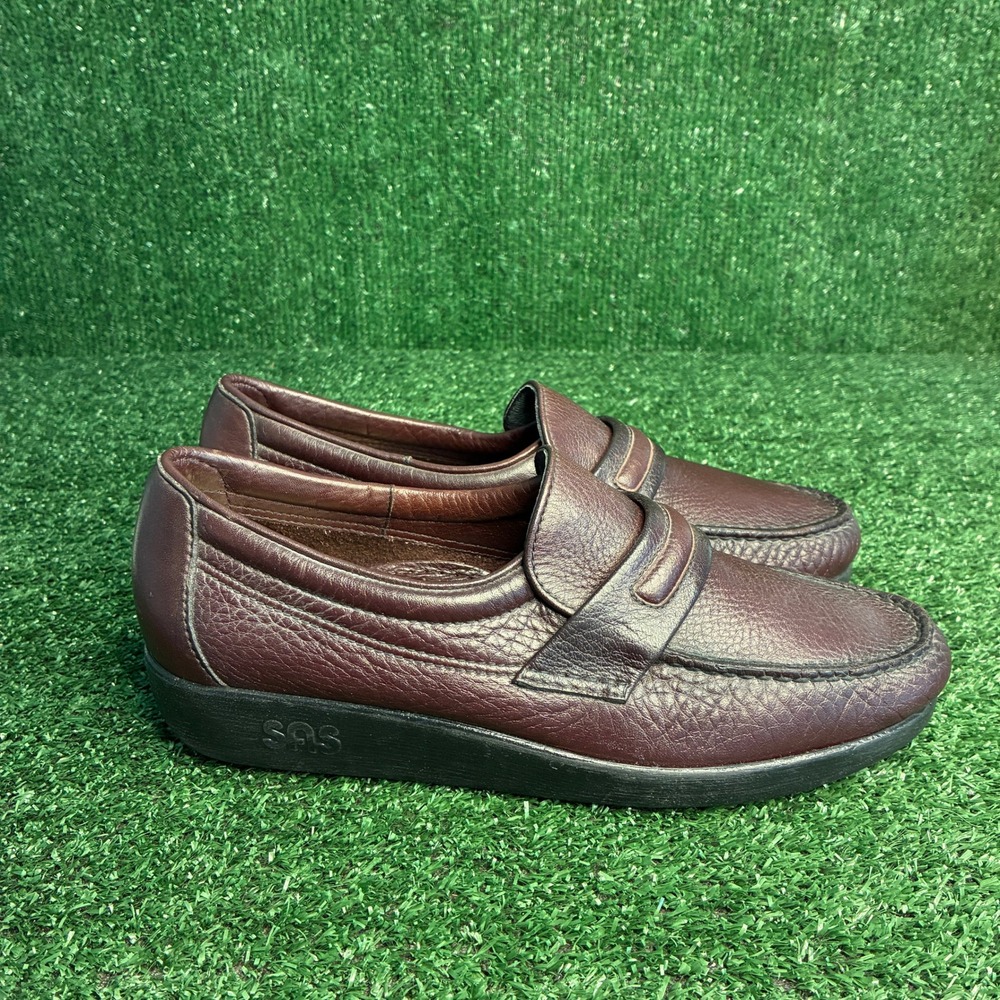 SAS Penny Leather Slip On Comfort Walking Loafer Shoes Burgundy Maroon Mens 8.5M
